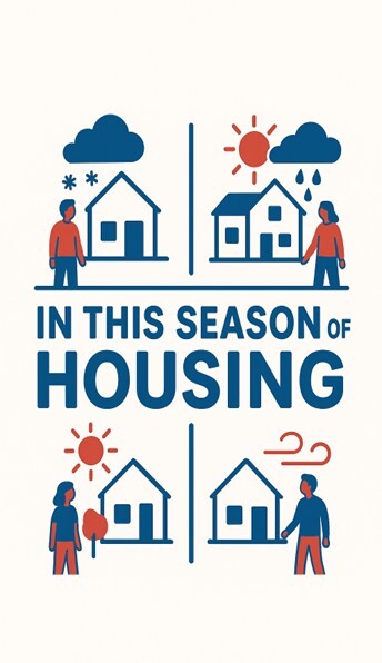 In this season of Housing. A drawing of people during all four seasons.