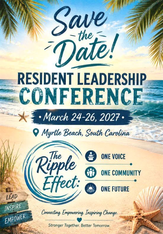 Resident Leadership Conference Flyer. All information as listed below.