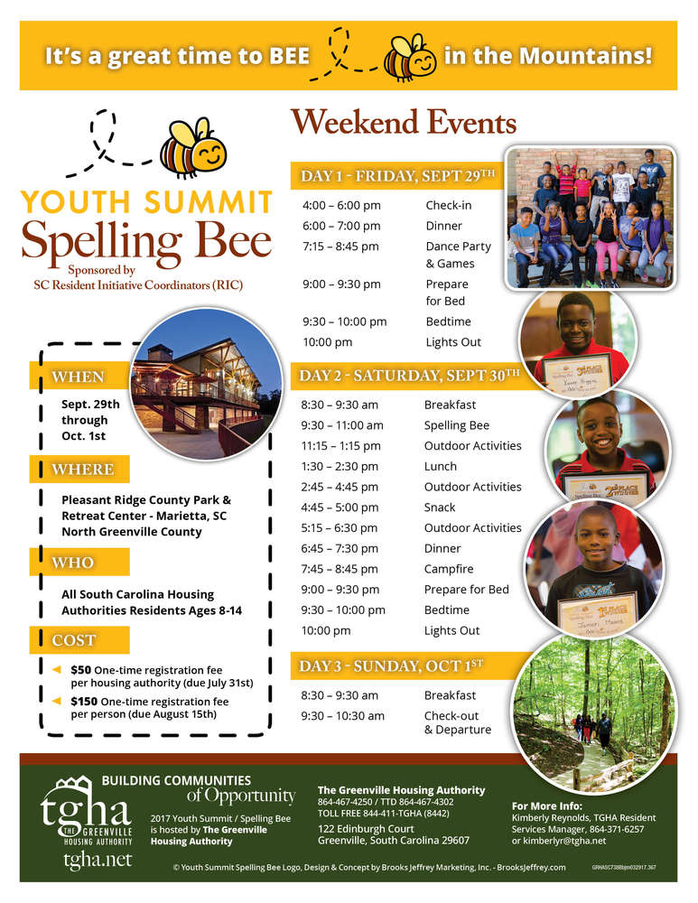 Youth Summit Spelling Bee Flyer, all information as listed below.
