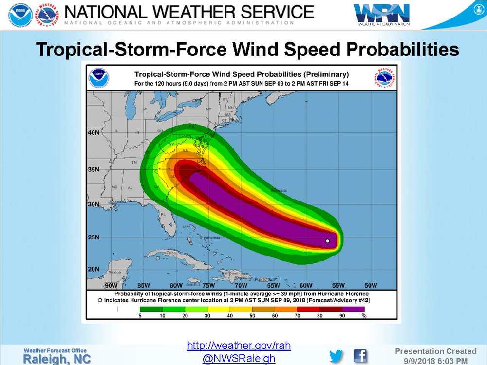 Map view of Hurricane Florence with latitude and longitude.