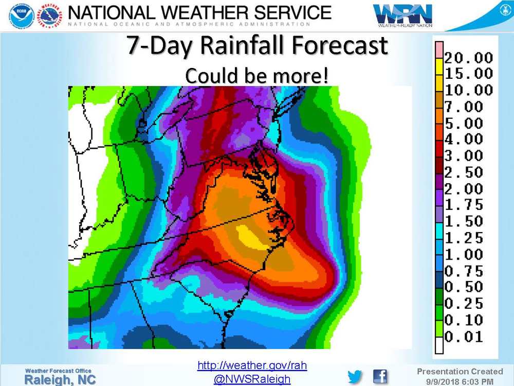 Rainfall forecast for the Carolinas.