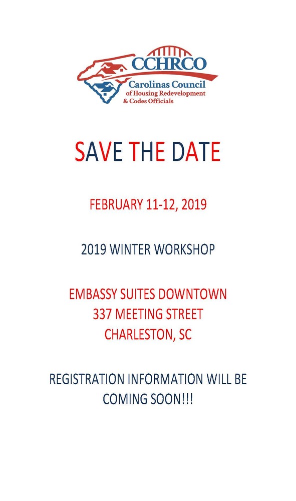 2019 Save the Date CCHRCO Winter Workshop Flyer, all information as listed below.