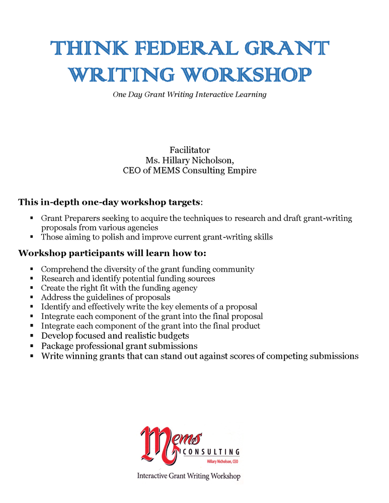THINK FEDERAL GRANT WRITING WORKSHOP Page 2.