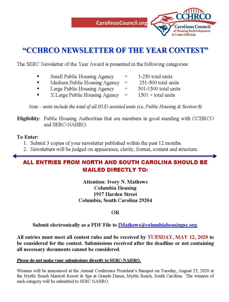CCHRCO 2020 Newsletter Contest.
