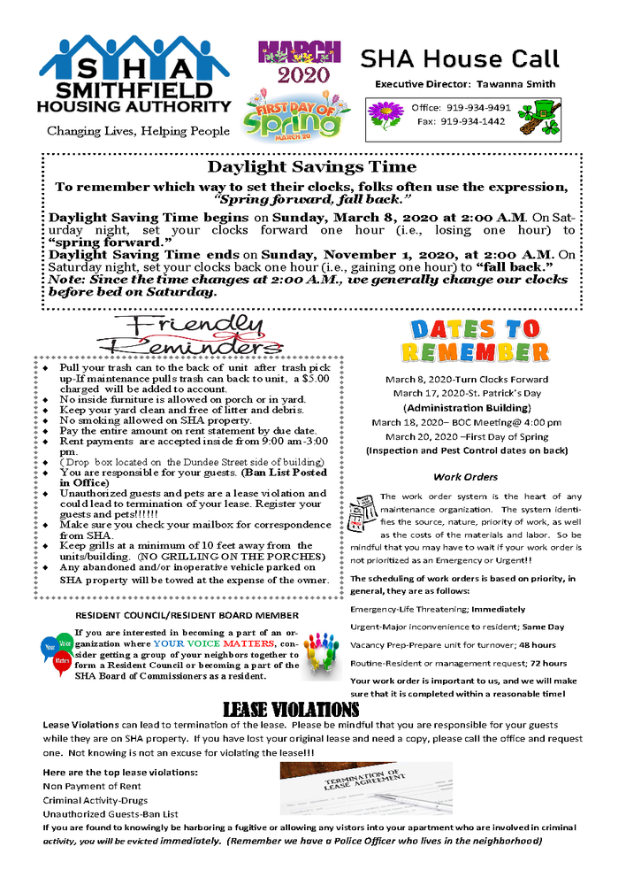 Newsletter - Smithfield Housing Authority Page 1.