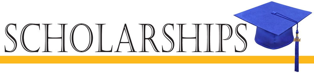 The word SCHOLARSHIPS in all caps in a row followed by a graduation cap and tassel